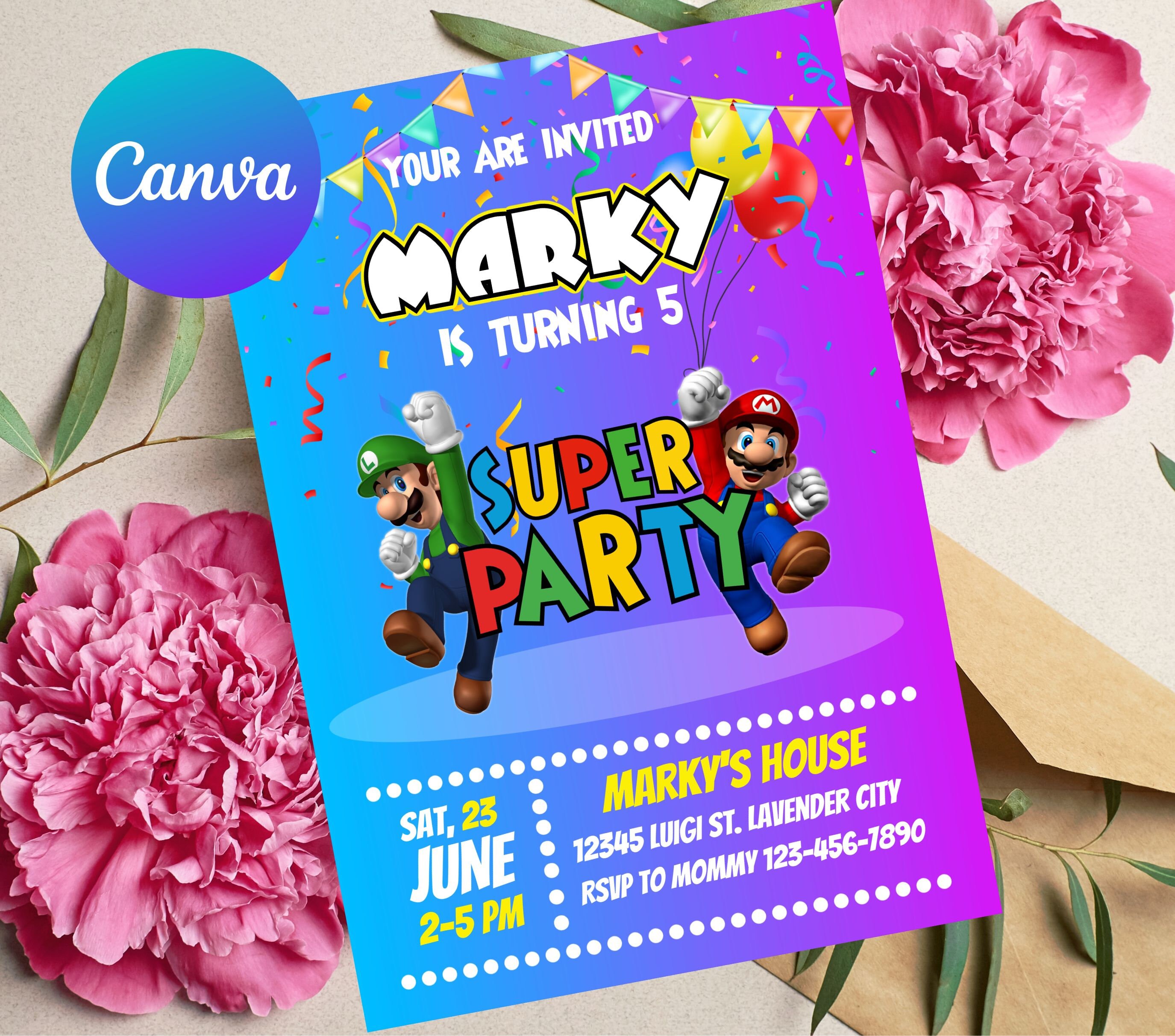 Editable Super Mario Birthday Invitation Template Printable Birthday