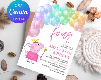 Peppa Pig Invitation, Peppa Pig Birthday Invitation, Peppa Pig Kids Invite, Kids Birthday Invitation, Editable Template, Editable Canva