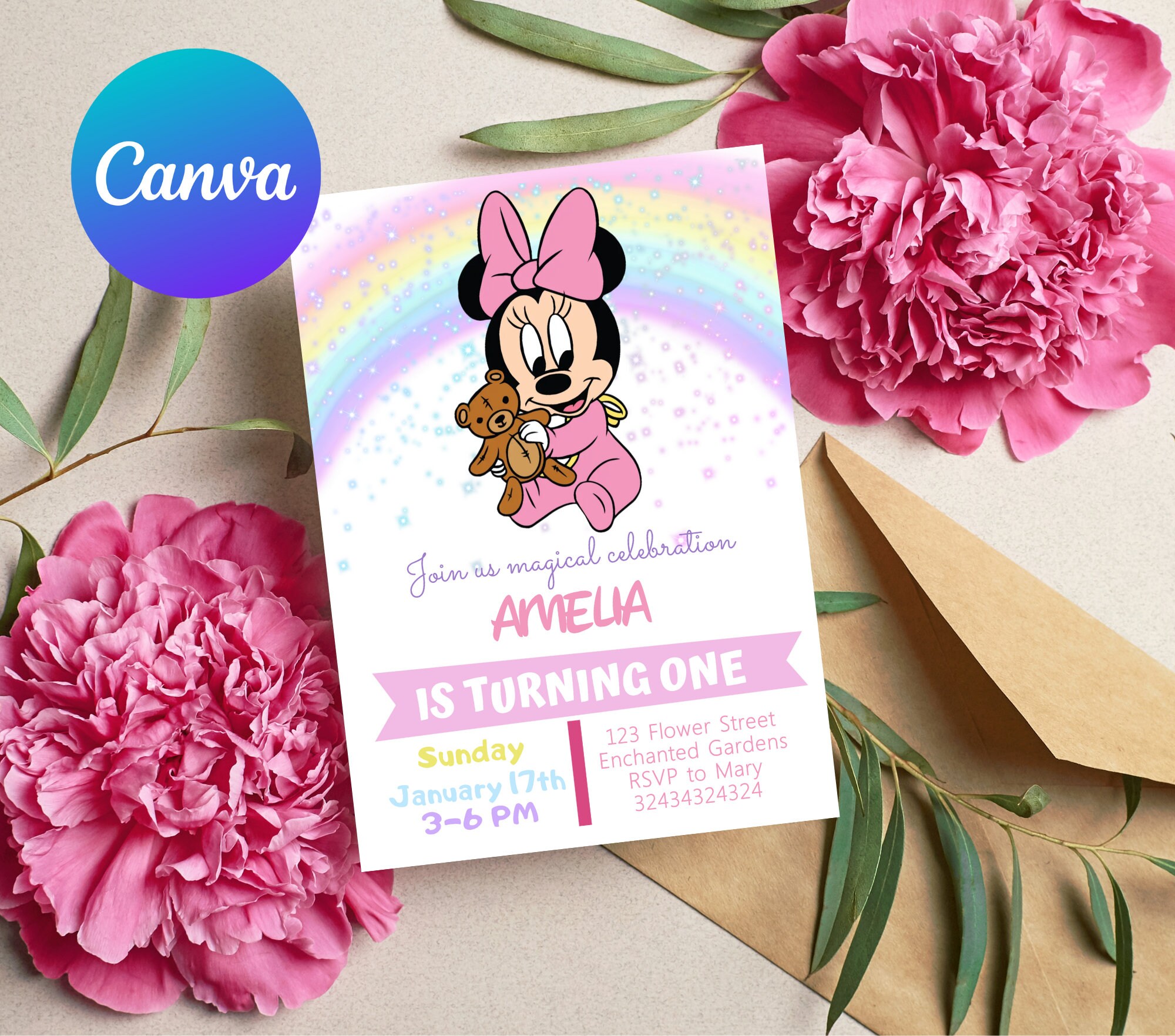 Editable Minnie Birthday Invitation Template Printable Birthday Party ...