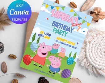 Peppa Pig Invitation, Peppa Pig Birthday Invitation, Peppa Pig Kids Invite, Kids Birthday Invitation, Editable Template, Editable Canva