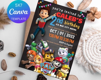 Paw Patrol Invitation, Paw Patrol Birthday Invitation, Paw Patrol Kids Invite, Kids Birthday Invitation, Editable Template, Editable Canva