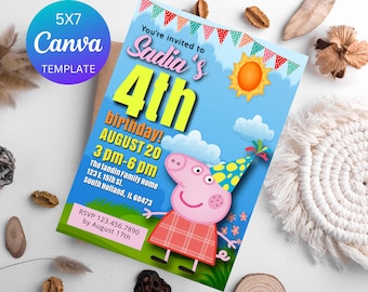 Peppa Pig Invitation, Peppa Pig Birthday Invitation, Peppa Pig Kids Invite, Kids Birthday Invitation, Editable Template, Editable Canva