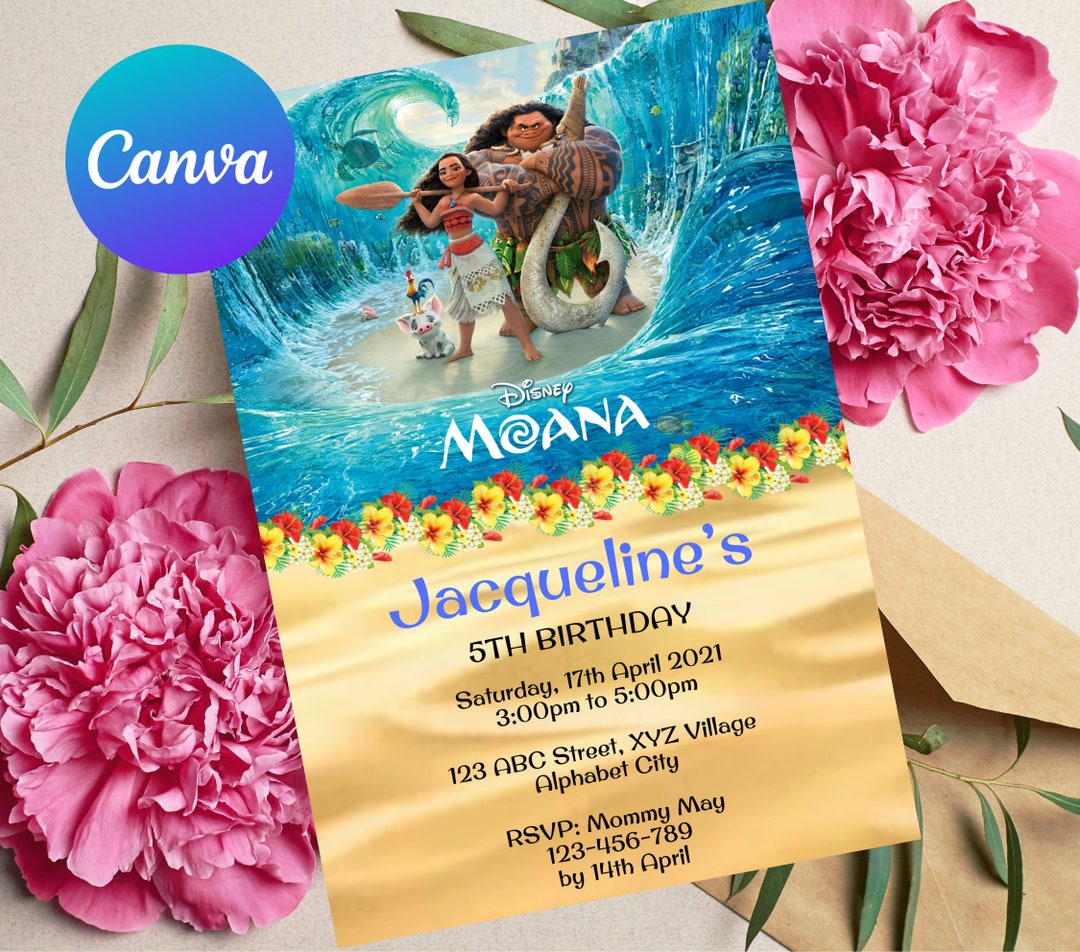 Editable Moana Birthday Invitation Template Printable Birthday Party Invitation Kids Party ...