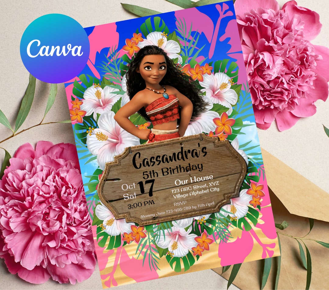 Editable Moana Birthday Invitation Template Printable Birthday Party Invitation Kids Party ...