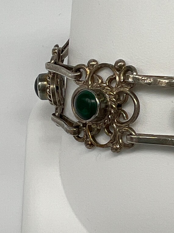 Sterling silver ladder link malachite bracelet View 5