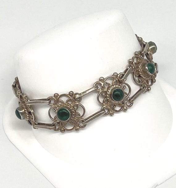 Sterling silver ladder link malachite bracelet View 2