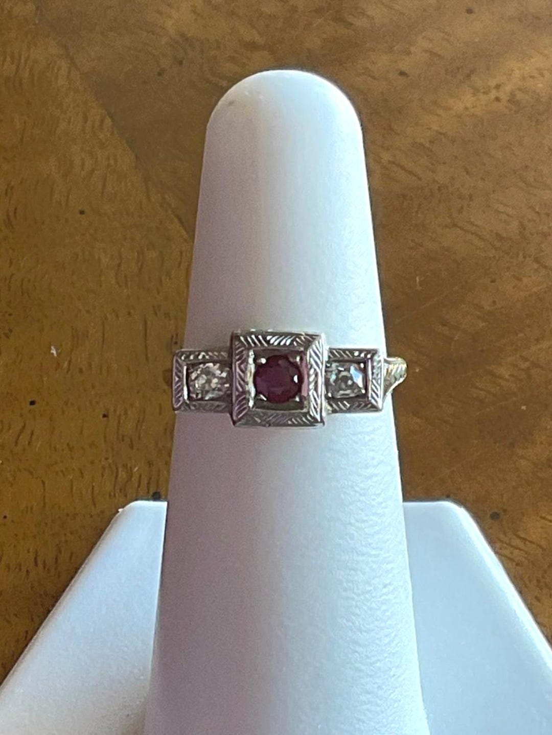 14k Art Deco Ruby and Diamond Ring - Etsy
