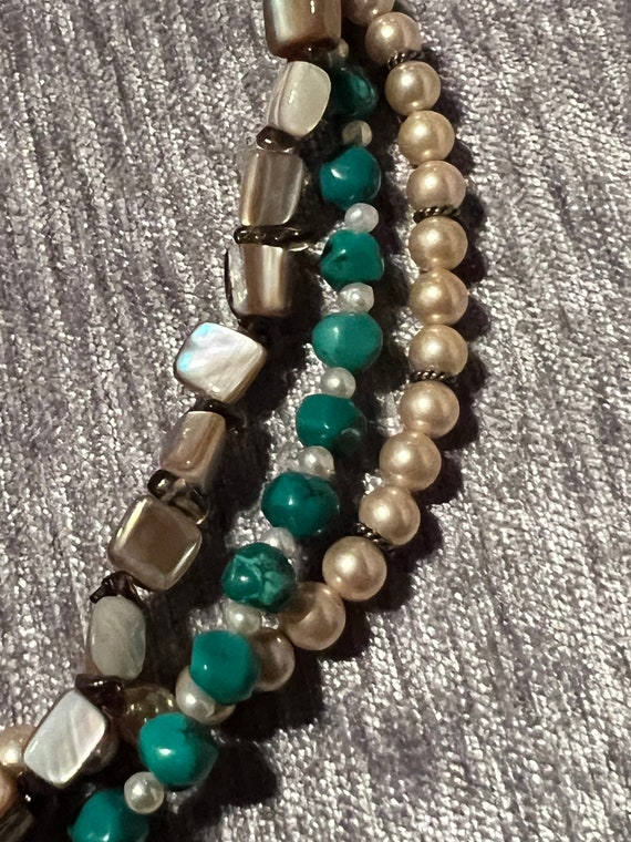 Deb Guyot 3 strand necklace pearl, Turquoise and … - image 4