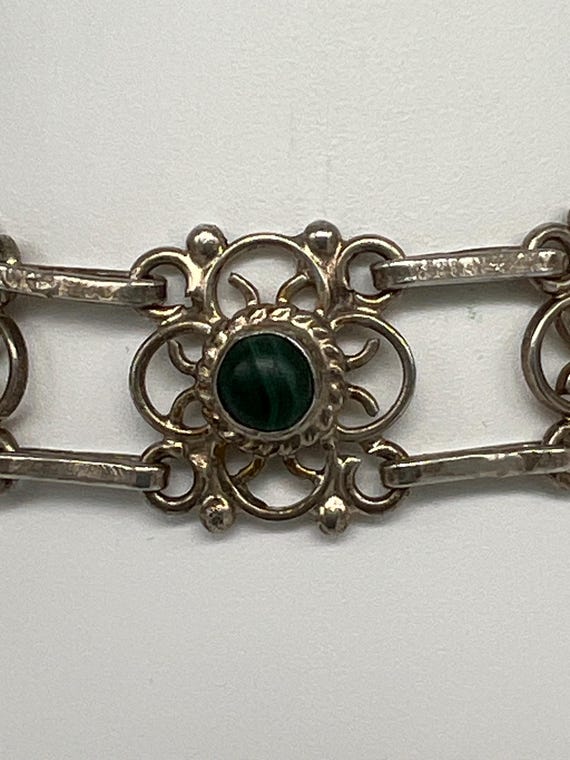 Sterling silver ladder link malachite bracelet View 4