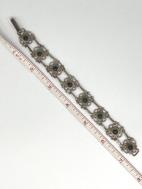 Sterling silver ladder link malachite bracelet View 3