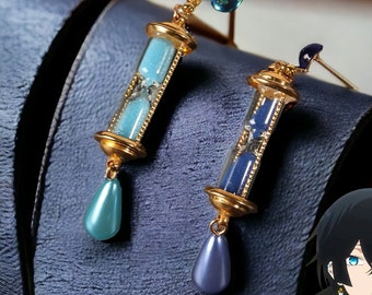 Chic Vanitas-Inspired Hourglass Earrings Anime-Inspired Timepiece Jewelry | Hypoallergenic Ear Clips Studs | Unique Vanitas Ear Bone Buckle
