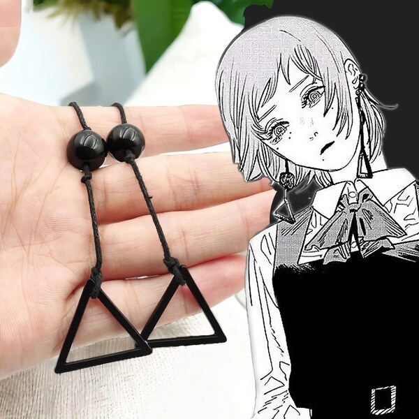 Chainsaw Man Anime-Inspired Earrings - Hunger Devil Fami Design, Sleek Black Triangle Dangle, Chic Long Pendants - Trendy Cosplay Accessory