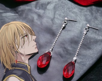 Grandes clips de orejas Kurapika rojos - Hunter x Hunter Anime Cosplay Accesorio / Joyería de regalo unisex / Pendientes Kurta festivos para fanáticos