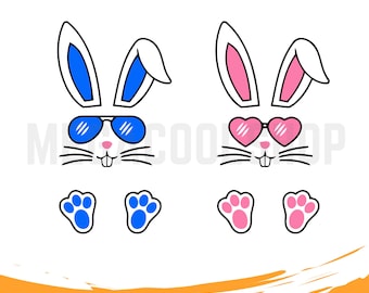 Bunny Name Frame SVG, DXF | Bunny Face SVG | Bunny with Glasses Svg | Bunny Ears, Easter Bunny, Svg Files for Cricut | Digital Download