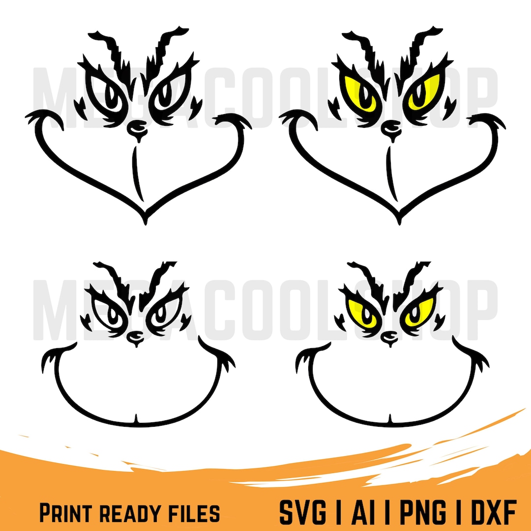 Funny Grinch Face Svg Png Dxf Pdf - Christmas Clip Art for Cricut ...