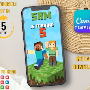 Animated Birthday Invitation, Mine Blocks Game Invitation, Mine block Game Animated Video Invite, Mine Game Birthday Video Invitation