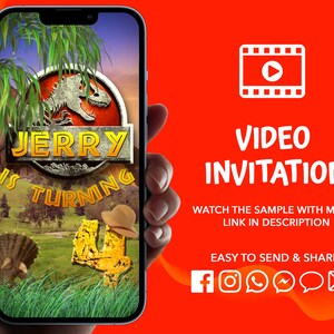Jurassic world birthday party video invitation, dinosaur digital animated video invite for mobile, e invitation