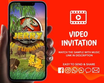 Jurassic world birthday party video invitation, dinosaur digital animated video invite for mobile, e invitation
