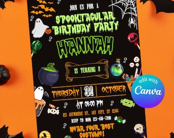 Edytowalne zaproszenie na Halloween, zaproszenie na imprezę Halloween, zaproszenie na urodziny Halloween, zaproszenie na Halloween, upiorne zaproszenie na urodziny
