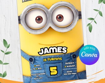 Editable-Printable Minions Mobile Birthday Invitation | For Boy and Girl Kids invitation template | Minion Evite | Invite Instant Download