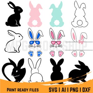 Easter Bunnies Svg, Png, Dxf, Pdf and Ai Files, Easter Rabbits SVG Bundle, Easter Bunny Clipart, Svg Files for Cricut, Digital Download