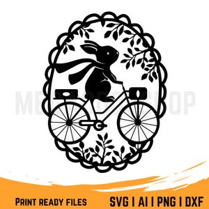 Bunny Ornament on a Bicycle Svg, Png, Dxf, Pdf and Ai Files | Easter Bunny SVG, Easter Bunny Clipart, Laser Cut File | Digital Download