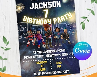 Invitación de cumpleaños de Roblox, fiesta de juegos de Roblox, invitación de Roblox, invitación de Roblox para niños, plantilla editable imprimible Canva, descarga instantánea