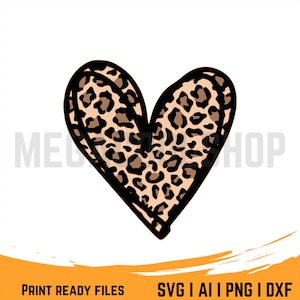 May include: A black outlined heart shape filled with a brown and black leopard print pattern.