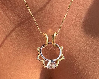 Sunflower Necklace Ring Holder Pendant, 14k Gold Custom Ring Keeper Pendant, Silver Engagement Ring Holder Necklace, Nurses Ring Holder