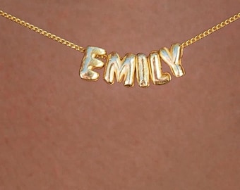 Bubble Name Necklace, 3d Letter mama Necklace, 14k Gold 3d Bubble Name Plate Necklace, Dainty Name Necklace, Personalized Necklace gift mom