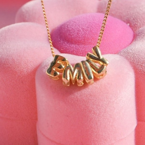 Bubble Name Necklace, 3d Letter Necklace, 14k Gold 3d Mini Bubble Name Plate Necklace, Dainty Name Necklace, Personalized Balloon  Necklace