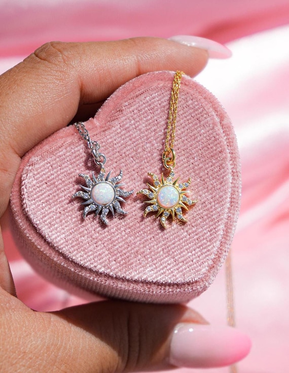 Pave Sun Necklace, Opal Sun Necklace, Pave Diamond Castle Necklace