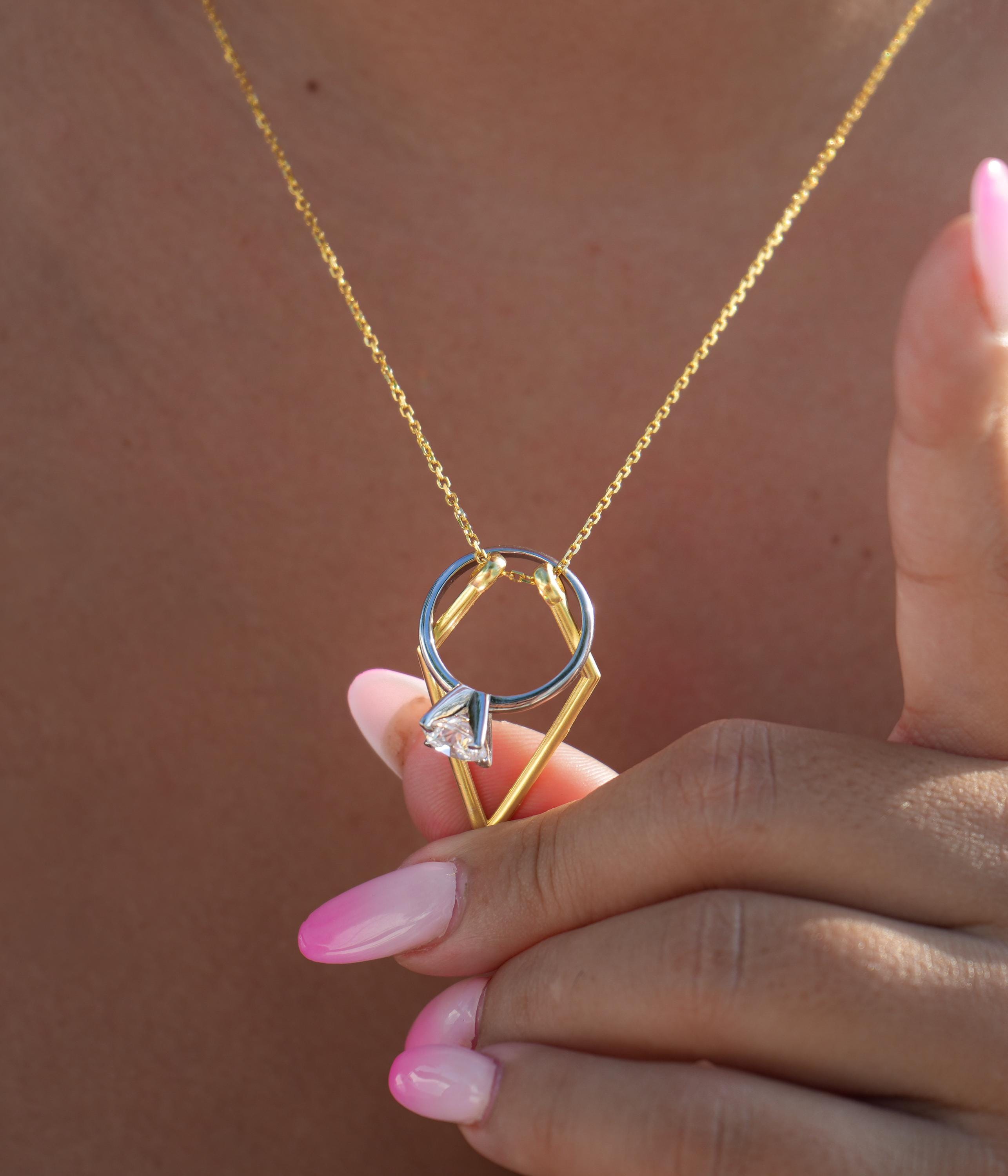 Geometric Ring Holder Pendant, Cone Ring Keeper Pendant, 14k Gold Ring Geometric Ring Holder Pendant, Cone Ring Keeper Pendant, 14k Gold Ring