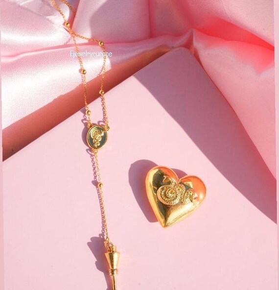 Gold Rosary Necklace, Delicate Layered Necklace, Puffy Heart Snake