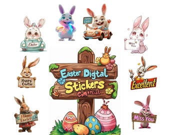 Easter Digital Stickers, Digital sticker pack, Stickers bundle, Instragram Stickers, Printable stickers, GoodNotes stickers, Commercial use.