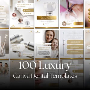 Modelli Canva per clinica dentale Dentista di lusso in oro bianco Post premium Instagram Storie / Grafica modificabile / 100 modelli / 1080x1350