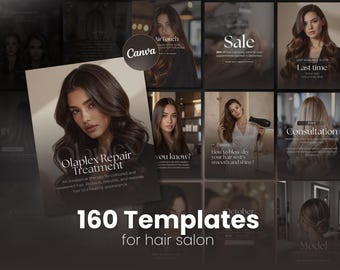 Hair Salon Instagram Templates | Editable Canva Kit for Hairstylist, Colorist & Beauty Business | Posts, Stories, Reels Covers