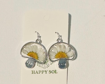 Pendientes de resina, margaritas de setas