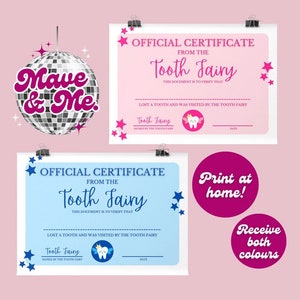 Certificado da Fada do Dente | Primeiro dentinho | Imprimir certificado em casa | Fada do Dente | Certificado | Azul e Rosa | PDF