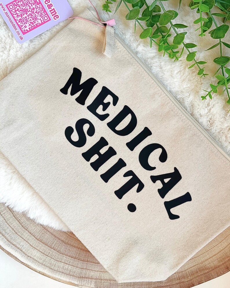 Medical 'Sh*t' Recycled Cotton Zip Pouch: Travel Medicine Bag image 3