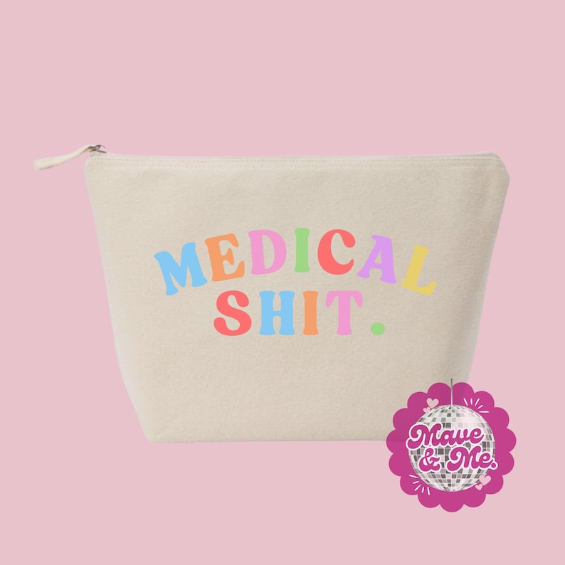 Medical 'Sh*t' Recycled Cotton Zip Pouch: Travel Medicine Bag image 1
