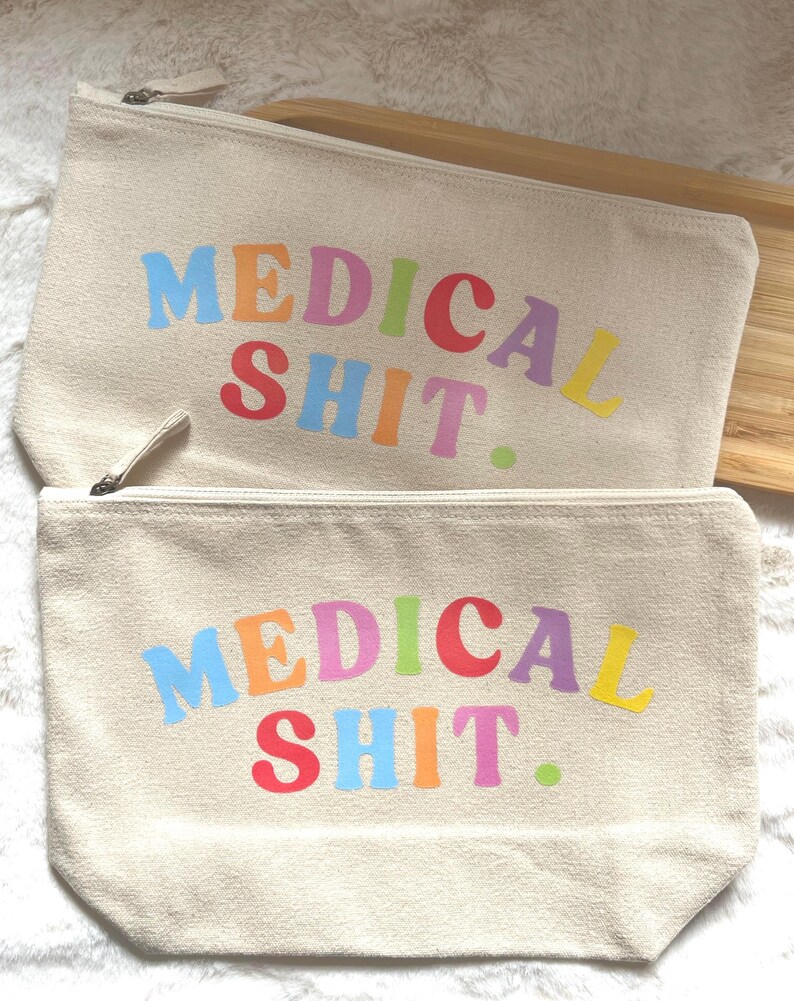 Medical 'Sh*t' Recycled Cotton Zip Pouch: Travel Medicine Bag image 2