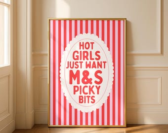 M&S Picky Bits Wall Art | Funny Kitchen Print | Hot Girls Foodie Wall Decor | Snack Lover Gift