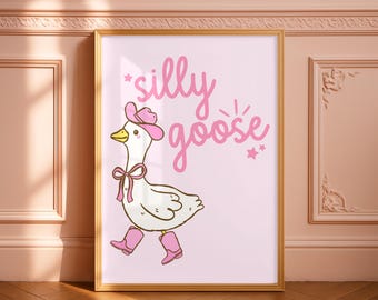 Silly Goose Wall Art | Funny Animal Print | Cute Goose Wall Decor | Pink Wall Art | Quirky Home Decor | Funny Gift