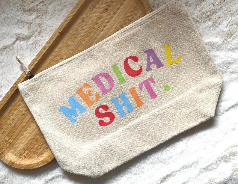 Medical 'Sh*t' Recycled Cotton Zip Pouch: Travel Medicine Bag image 5