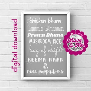 Gavin and Stacey Print | Smithy’s Indian Order | Gavin | Stacey | wall art | digital download | print | TV series prints | poster | PDF