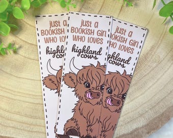 Highland Cow Bookmark, Bookish Girl Gift, Laminated Cardstock Alegre Book Lover Item