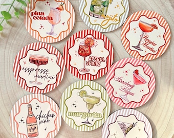Cocktail Coasters | Fun Drink Coasters | Pina Colada, Margarita, Aperol Spritz, Espresso Martini, Chicken Wine | Barware & Home Decor