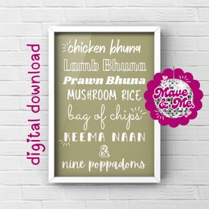 Gavin and Stacey Print | Smithy’s Indian Order | Gavin | Stacey | wall art | digital download | print | TV series prints | poster | PDF