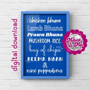 Gavin and Stacey Print | Smithy’s Indian Order | Gavin | Stacey | wall art | digital download | print | TV series prints | poster | PDF